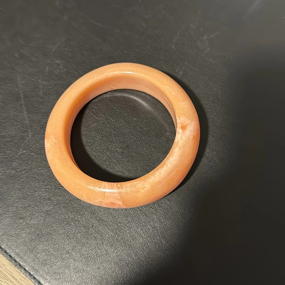 Vintage Plastic Bangle Bracelet, Peach, Marble, Asymmetrical, Retro, Boho